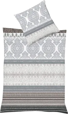 Produktbild von Fleuresse Aspen Biber Bettwäsche 135x200 Ornamente Streifen silber grau 434251-7