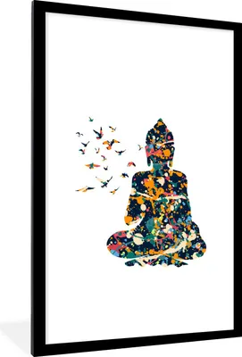 Produktbild von MuchoWow® MuchoWow® Gerahmtes Poster Buddha - Vogel - Farbe 60x90 cm - Poster mit zchwarzem Bilderrahmen - Dekoration - Wandposter Wohnzimmer - Hochwertig