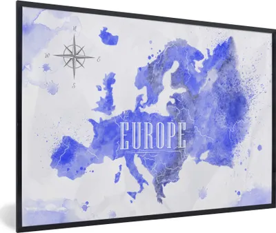 Produktbild von MuchoWow® MuchoWow® Gerahmtes Poster Karte - Lila - Europa 30x20 cm - Poster mit zchwarzem Bilderrahmen - Kunstdruck - Bild-Poster