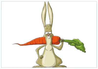 Produktbild von Wallario Premium Glasbild, freischwebende Optik, kräftige Farben, Größe 100 x 70 cm Motiv Lustiger Hase mit Möhre im Comic Stil