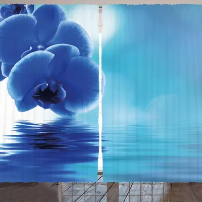 Produktbild von ARANDE Blume Gardine, Orchideen-Blumenmuster mit Reflexion zu einem Fluss-Wasser-Bild-Foto, 280 x 245 cm, Violett Blau Weiß