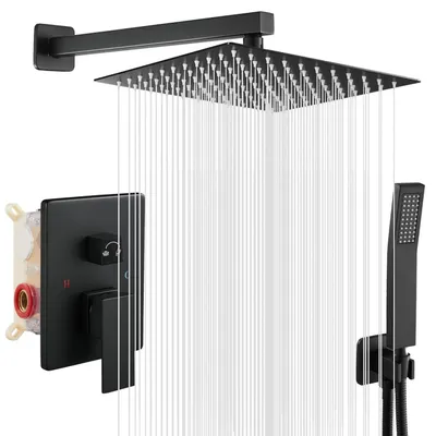 Produktbild von Unterputz Duscharmatur Set Regendusche Eckig Schwarz 30x30cm