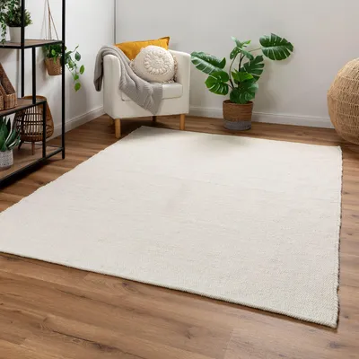Produktbild von Steffensmeier Handweb Teppich Paros | gewalkte Schurwolle | Natur hell, handgewebt, Größe: 240x240 cm Wohnzimmer und Schlafzimmer