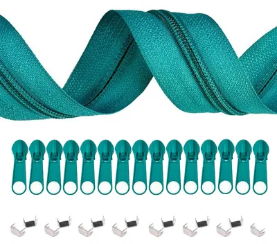 Produktbild von 6m Endlos-Reißverschluss 5mm mit 15 Zippern und 15 Endstücke  freie Farbwahl, Farbe:906 grünblau