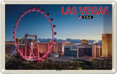 Produktbild von vianmo Blechschild 12x18 cm Las Vegas USA The Linq Riesenrad Bildmotiv Reisemotiv Abenteuer Reisen