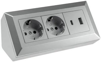 Zdjęcie produktu dla Blok gniazd 2-krotny, USB-A, USB-C PD, srebrnoszary