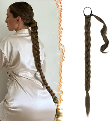 Produktbild von 76cm Dunkelbraun Erdbeerblond Gepflochtene Pferdeschwanzverlängerung