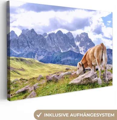 Produktbild von OneMillionCanvasses® - Leinwandbilder - 150x100 cm, Alpen - Kuh - Berg, Wandbilder Kunstdruck Wanddekoration