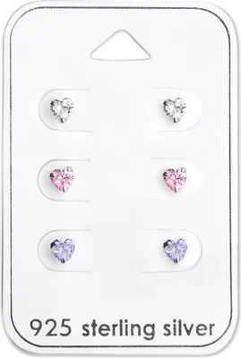 Produktbild von Ohrstecker Set 925 Sterling Silber Herzen mit Zirkonia