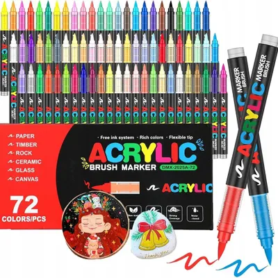 Immagine prodotto di Pennarelli acrilici, set da 72 colori, con punta a pennello morbida, ad asciugatura rapida, resistenti all'acqua, ideali per pietra, tela, Vetroceramica, vetro e legno