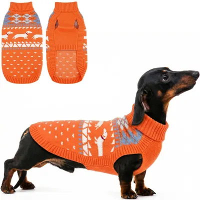 Hundepullover für Dackel, Winter, Rollkragen, Orange, L