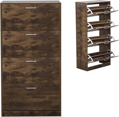 Image de Armoire à chaussures avec 4 portes rabattables, 4 compartiments, étagère à chaussures pour l'entrée