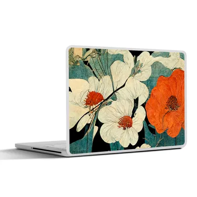 Produktbild von MuchoWow® Laptop Aufkleber Sticker Cover Blumen - Pflanzen - Vintage - Asien - Orange 36.5x27.5 cm - Laptop-Sticker