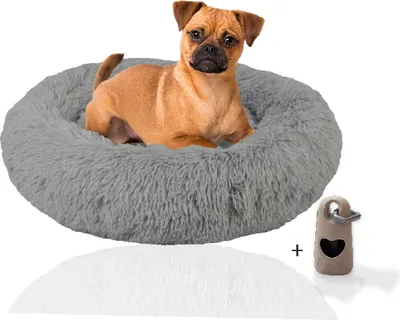 Produktbild von Rohrschneider Hundebett Donut | inkl. Hundekotbeutel Set | flauschiges Hundekissen für kleine, mittelgroße und große Hunde | rundes Hundesofa großes Kissen | Tierbett waschbar | Hundekorb Kuschel Bett, Größe:M
