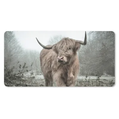 Produktbild von MuchoWow® Mauspad Mousepad Schottischer Highlander - Wald - Nebel - Kuh - Tiere - Natur 60x30 cm - Mousepads - Maus Mat - Pad - Mausunterlage - Nachhaltig