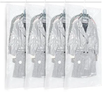 Image de Sacs de rangement peu encombrants avec crochets, lot de 4, 145 x 70 cm, gris