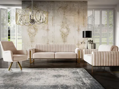 Produktbild von Sofaset Designersofas VALERIE 3-2-1 in Stoff Stoff Elisa Velvet Beige