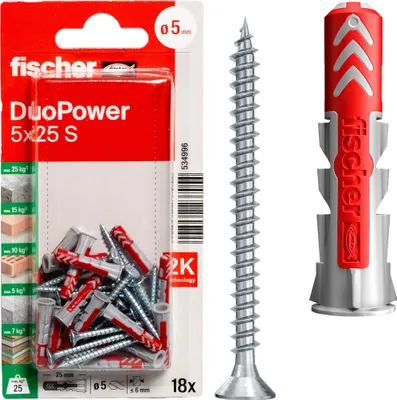 Obrázek produktu pro Fischer 534996, Sada šroubů a hmoždinek, Nylon, Šedá, Červená, Křížový, PZ2, CE