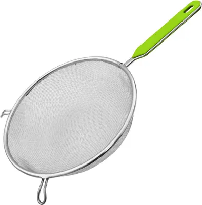 Produktbild von Fackelmann Sieb Ø 25 cm, Küchensieb aus Edelstahl, feinmaschiger Seiher mit Griffeinlage aus Kunststoff (Farbe: Grün/Silber)