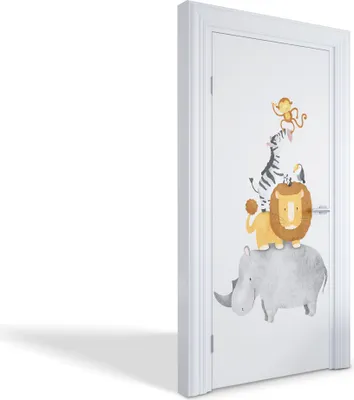 Produktbild von Türdeko Aufkleber Selbstklebende Wandsticker Personalisiert - Tierpyramide - 95 x 205 cm