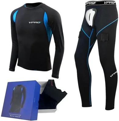 Produktbild von Hockey-Kompressionsbekleidung-Set – Schwarz-Blau / Schwarz-Rot