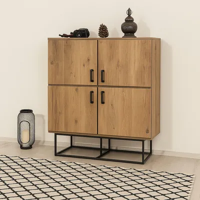 Image de Katmandou - Buffet, 93x36x115h cm Chêne Marron, 2 Tiroirs