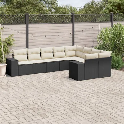 Produktbild von Design 9-tlg. Garten-Sofagarnitur mit Kissen Schwarz Poly Rattan, Gartenmöbel-Sets 2024 Neu