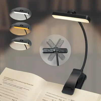 Produktbild von Leselampe Buch Klemme Aufladbar,3 Farbtemperaturen, Warmes Licht zum Schutz der Augen, Dimmbar Buchlampe Leselicht Klemmlampe Klemmleuchte, Schwarz