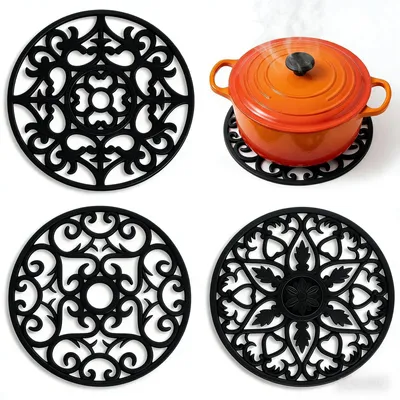 Image de Sous-verres en silicone - Résistants à la chaleur et antidérapants - Pour casseroles, théières et poêles - Lot de 3, motif floral