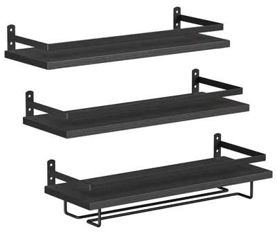 3er-Set Weinregal zur Wandmontage, schwebend, Schwarz
