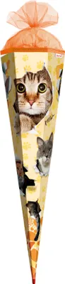 Produktbild von ROTH Schultüte groß Katzenparty 85 cm eckig Rot(h)-Spitze Tüllverschluss Zuckertüte Schulanfang