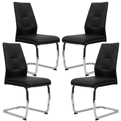Produktbild von Moderne Esszimmerstühle in Lederoptik - gepolsterte Freischwinger mit robustem Metallgestell - pflegeleichte Schwingstühle mit atmungsaktiver Oberfläche,Menge:4 St.;Farbe:Schwarz mit Chrombeinen