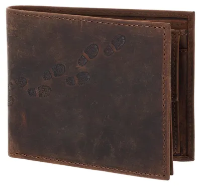 Produktbild von oxmox Leder Geldbörse Leather RFID Protect Querscheinbörse Footsteps 2.0 Embossed Vintage Dark Brown dunkelbraun