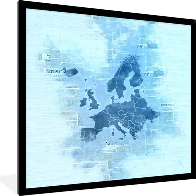 Produktbild von MuchoWow® MuchoWow® Gerahmtes Poster Europa - Karte - Aquarell - Blau 40x40 cm - Poster mit zchwarzem Bilderrahmen - Mit Rahmen - Wanddekoration Schlafzimmer