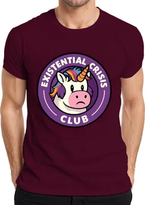 Produktbild von Existenzielle Krise Club Einhorn Lustig Sarkastisch Retro Nerd Herren T-Shirt, Burgundy, XXL