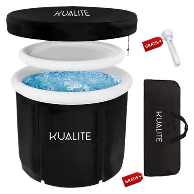 Productafbeelding van KUALITE® Opblaasbaar IJsbad 75 x 80 cm – Ice Bath ca. 320 liter – Dompelbad voor Cold Plunge – Opvouwbaar – Incl. Thermometer & Opbergtas
