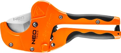 A close-up studio shot of an orange and black pipe cutter.