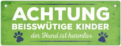 Produktbild von Metallschild mit Spruch: Beisswütige Kinder - der Hund ... Schild Türschild