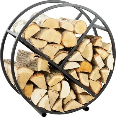 Image de Rack à bûches rond TSITSI en acier noir avec rangement 80 cm