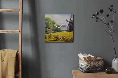 Produktbild von Coloray Hodiny Unikátní 30x30 cm  Tiché hodiny Pro obývací pokoj a kuchyň Nástěnné hodiny Plátno Bílé ručičky hodin - Malování Mill Dorfhütte