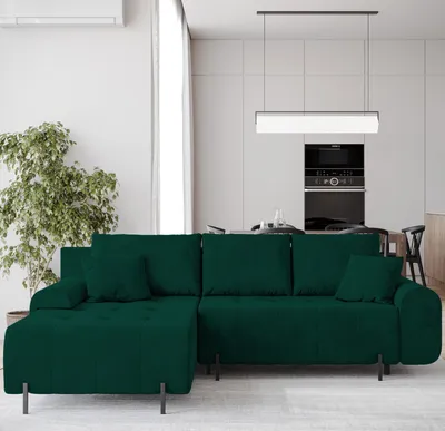 Produktbild von BroMARKT Ecksofa ARCO Schlaffunktion Bettkasten L-Form 270x180x91cm Dunkelgrün