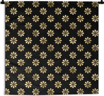 Produktbild von MuchoWow® Wandteppich Wandbehang Muster - Blumen - Gold 150x150 cm Tapisserie Dekoration Wandtuch - Wohnaccessoires - Modernes
