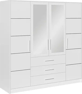Produktbild von Drehtürenschrank Nancy D4, 4 Türen Kleiderschrank mit Spiegel, Moderne Garderobe, Schrank Größe: 196 x 200 x 58 cm