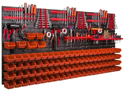 Immagine prodotto di Pannello portattrezzi - Organizer da parete per officina - 172 x 78 cm - 94 contenitori - Scaffale per garage