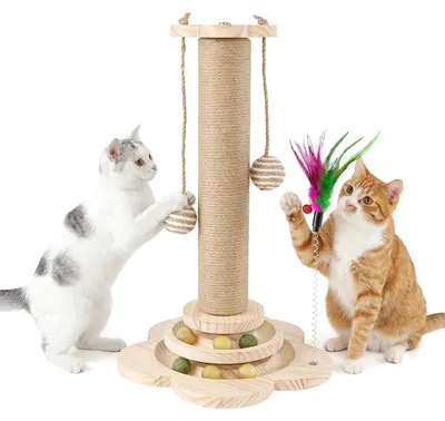 Immagine prodotto di Albero per gatti - Tiragraffi in sisal - 46 cm - A un livello - Con palline giocattolo - Ideale per gatti domestici e cuccioli