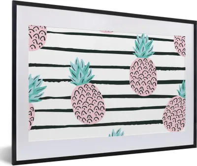 Produktbild von MuchoWow® Gerahmtes Poster Sommer - Ananas - Muster 60x40 cm - Poster mit Schwarzem Bilderrahmen Wandposter Rahmen Foto Bilder - Schlafzimmer - Plakat in Rahmen - Drucken