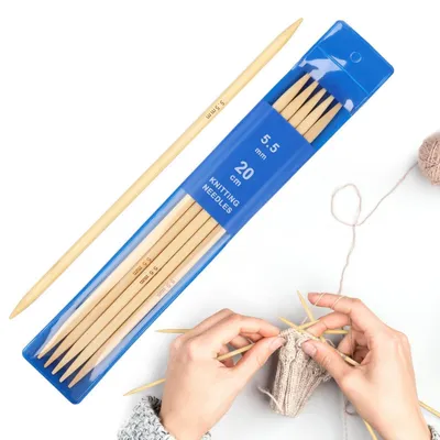 Obrázok produktu pre Súprava pletacích ihlíc z bambusu, 5,5 mm, dĺžka 20 cm, 5 kusov. Vhodné na pletenie ponožiek, čiapok, šatiek, svetrov, vhodné aj pre začiatočníkov