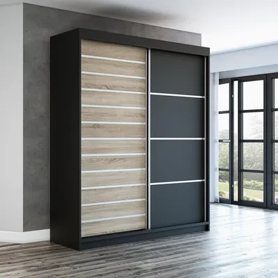 Produktbild von Schwebetürenschrank, 2-türig Schrank! Moderne Garderobe für Kleidung. Verschiedene Farben (Weiß, Schwarz, Somona) Kleiderschrank COLIN 180 cm