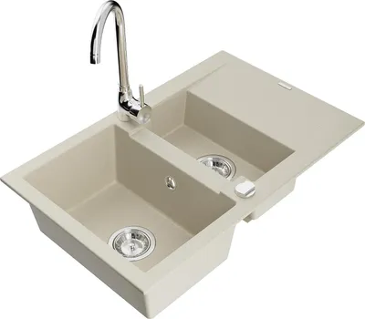 Immagine prodotto di Mexen Gaspar lavello in granito 1,5 vasca con sgocciolatoio e rubinetto da cucina Telma, beige - 6507-69-670200-00
