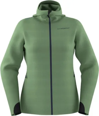 La Sportiva "Descender Storm Jkt W" in Grün; Damen Midlayer Jacke mit Reißverschluss und hohem Kragen.